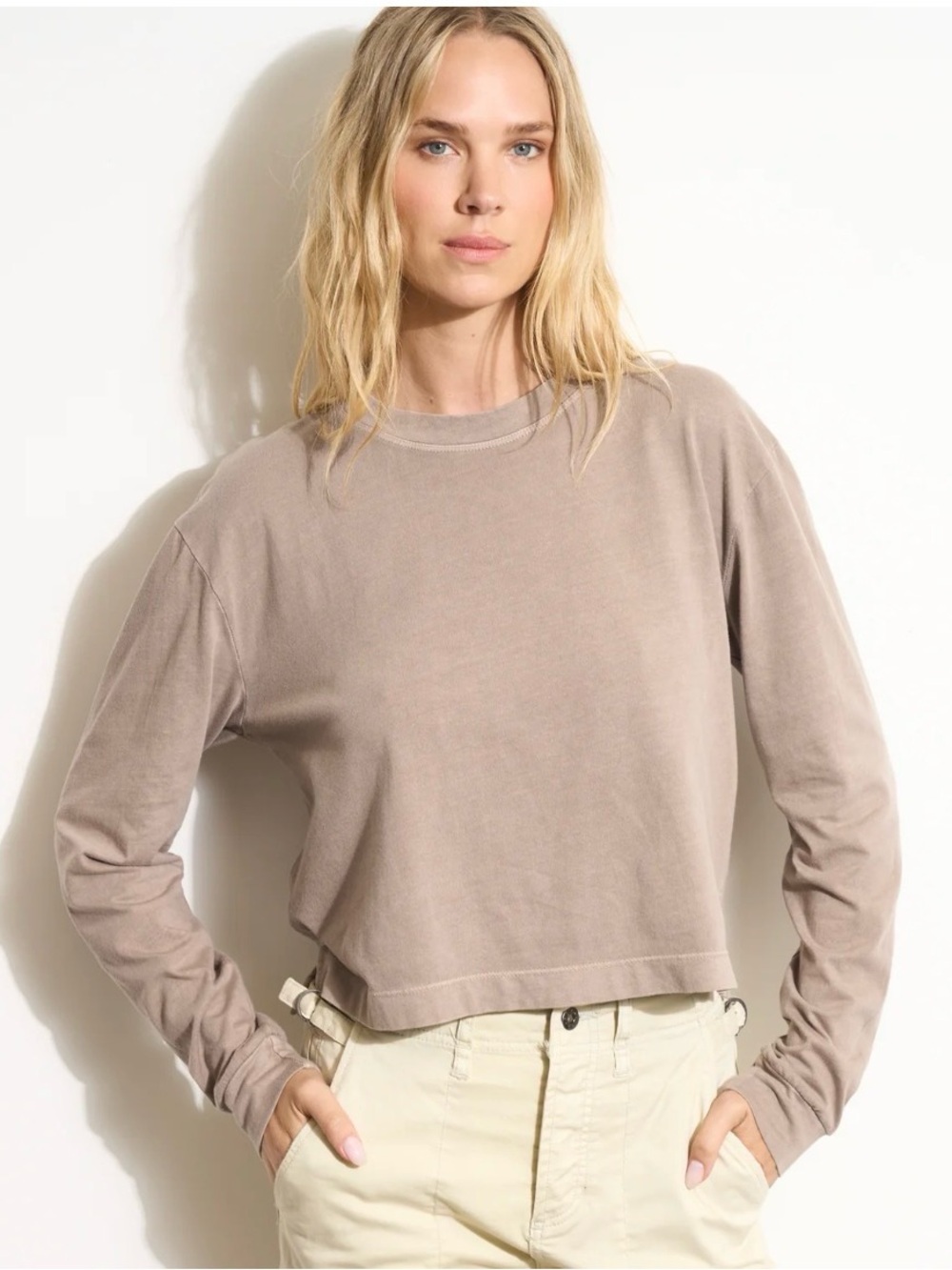 ROWAN Reagan Long Sleeve Boyfriend Tee in Stone
